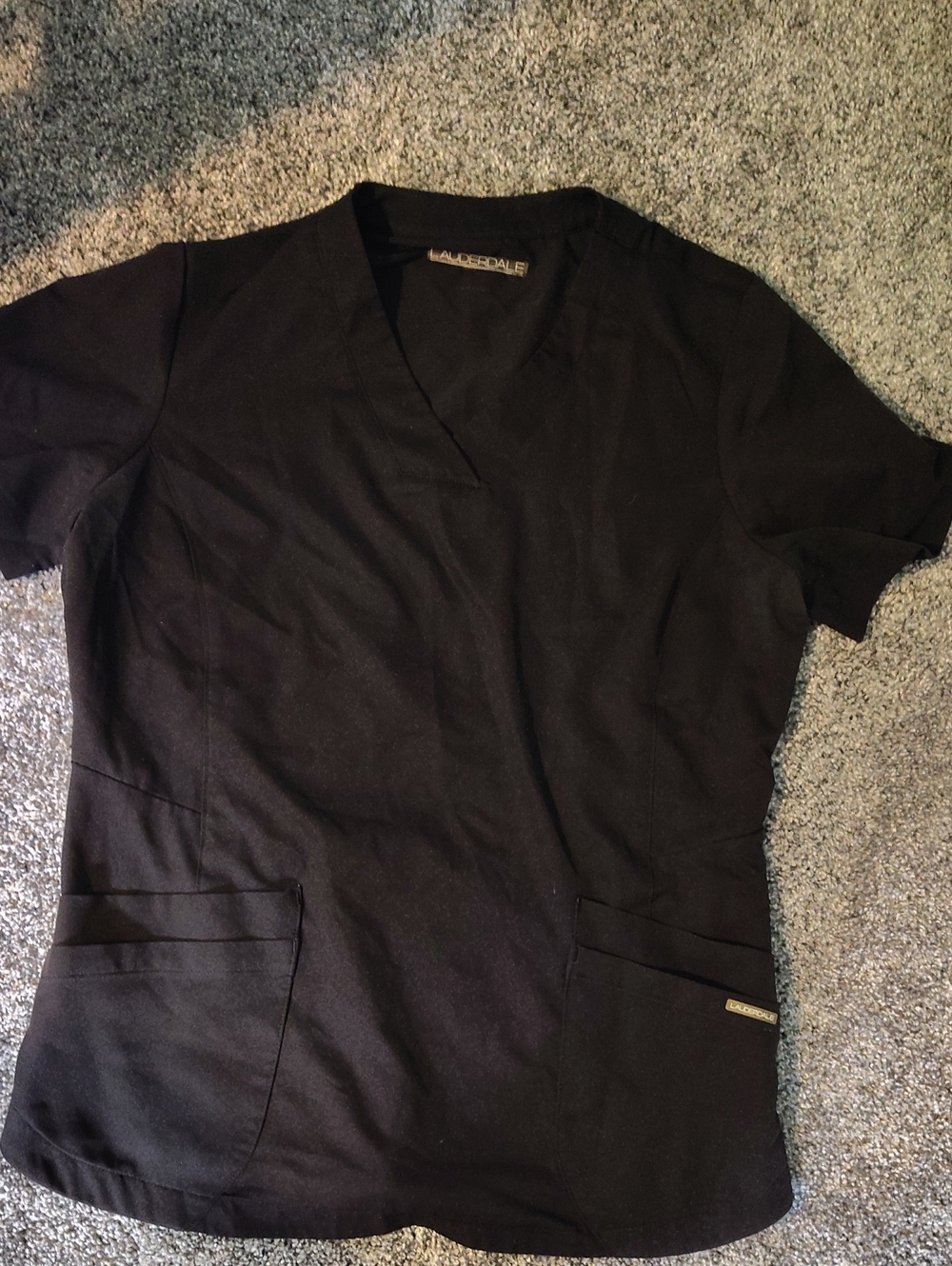 Black V-Neck Short Sleeve Scrub Top by Landau